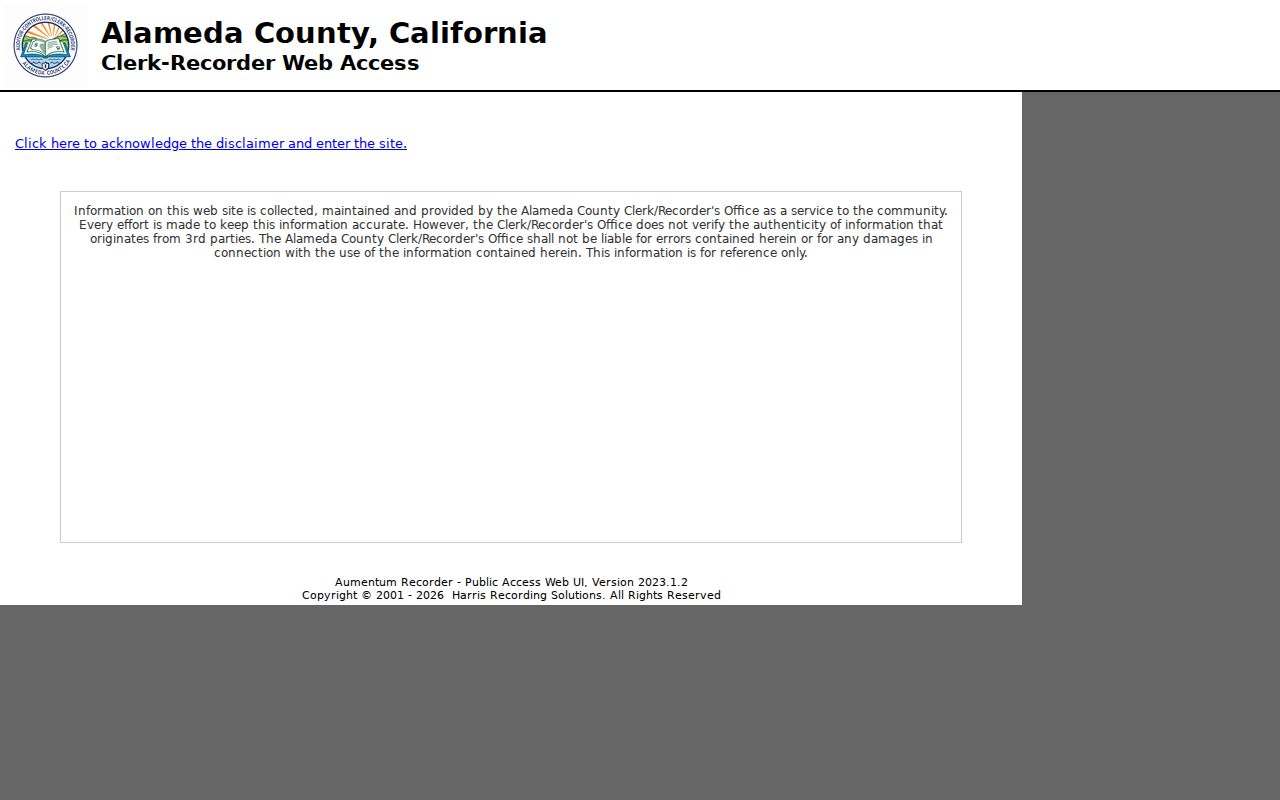 Pleasanton people search entry at Alameda County recorder