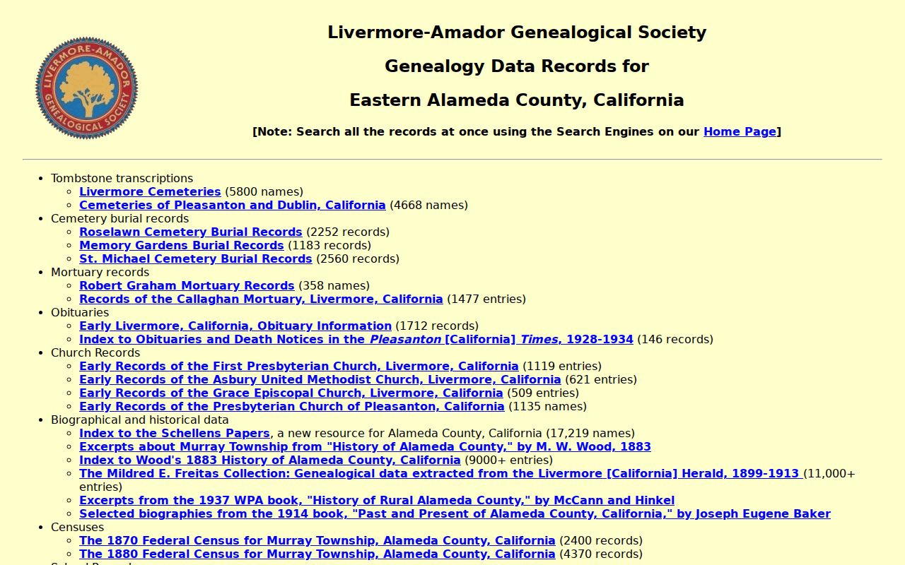 Pleasanton people directories in Eastern Alameda cemetery databases