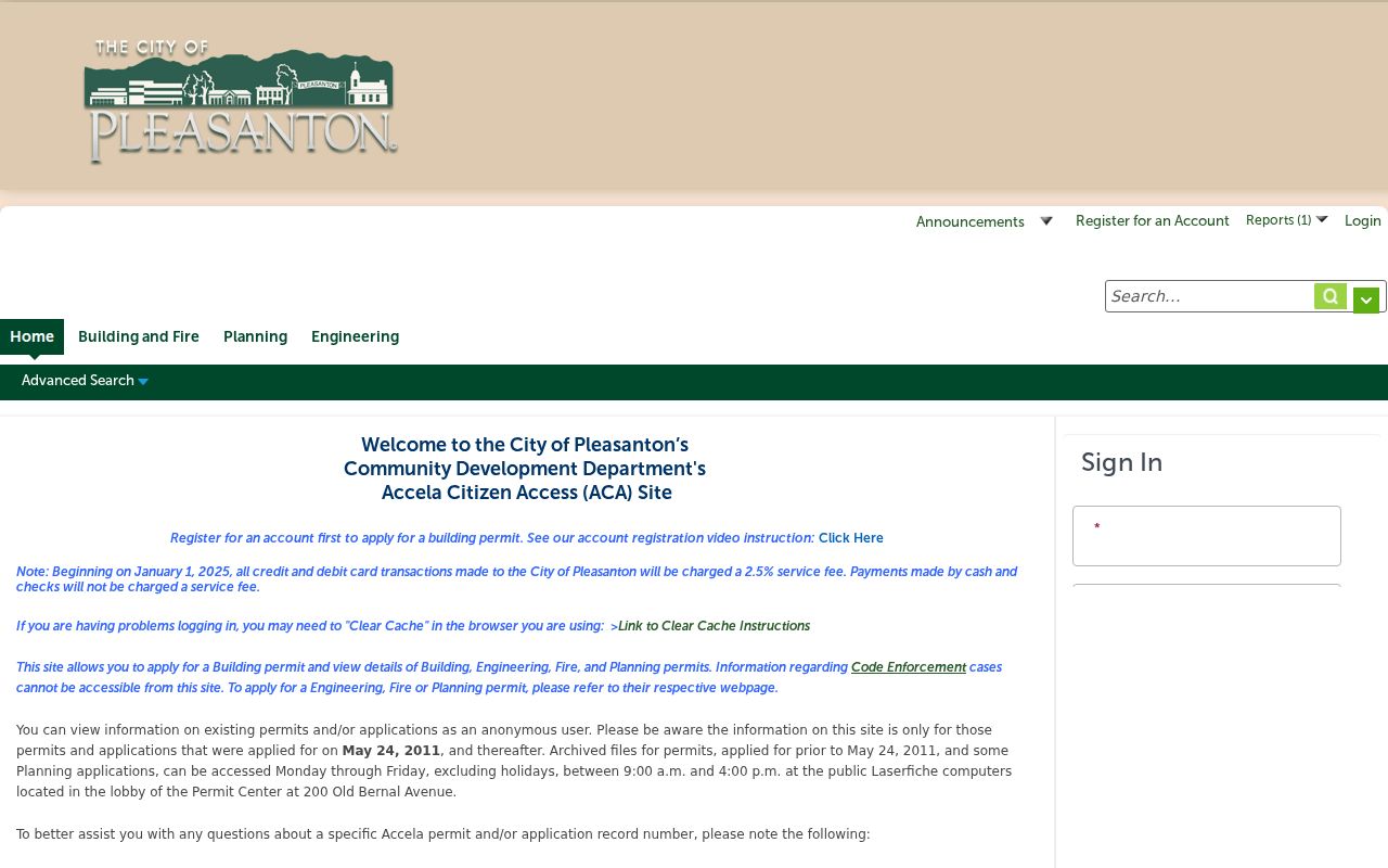 Pleasanton public records in Accela permit search